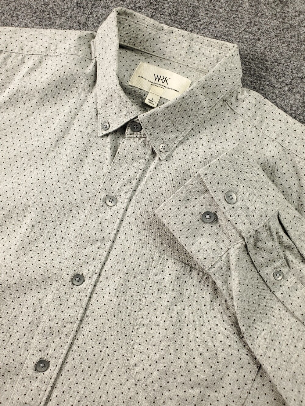 WRK Dress Shirt Large Button Down Polka Dot Business Casual Office Light Gray